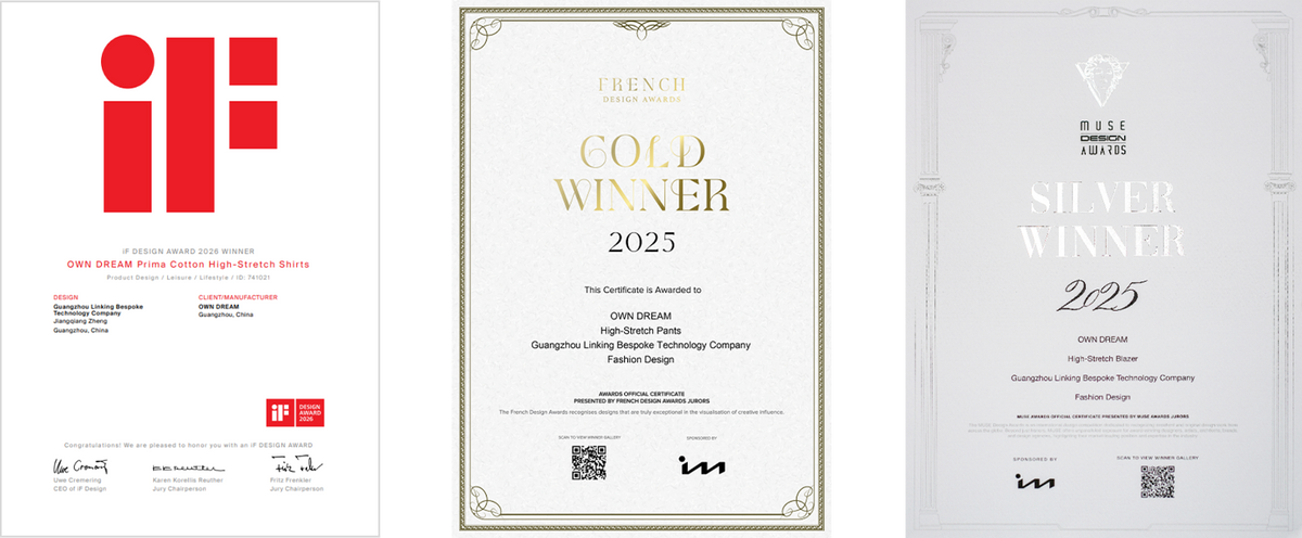 iF, Gold Winner, and Silver Winner global fashion awards