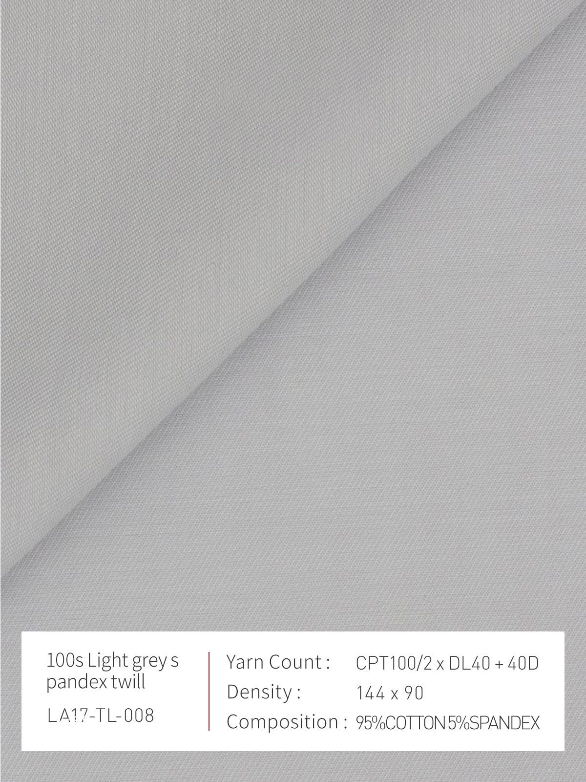 100s Light Grey Spandex Twill
